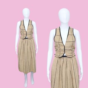 1980s-1990s CAROL HORNS HABITAT 2 Piece Cotton Grid Vest & Skirt Set Extra Small
